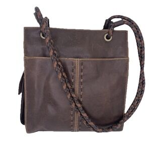 Y2K Coffee Brown PVC Faux Leather Shoulder Bag Braided Straps Zipper Stitch